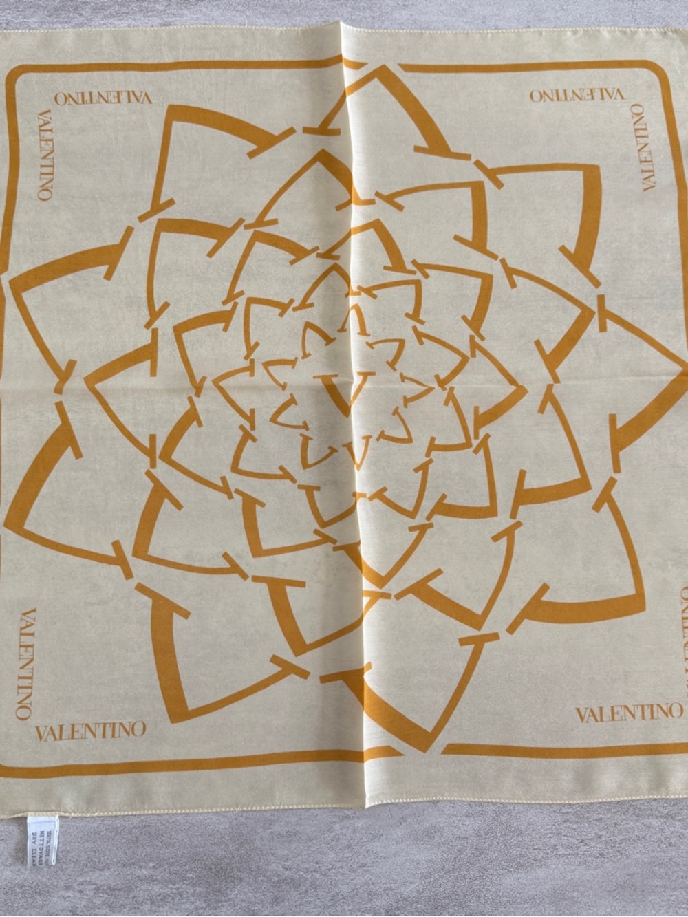 Valentino Cream and Gold Geometric Silk Scarf
